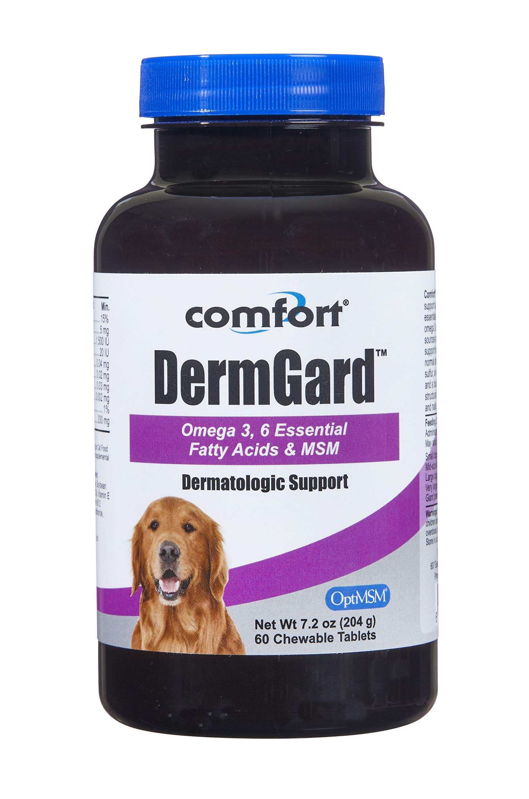 Comfort DermGard, suplemento para pele e pelagem de cães com óleo de peixe, MSM e ômega 3, 6 e 9, 60 comprimidos