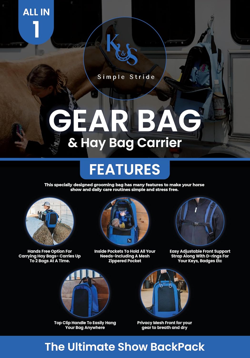 Horse Grooming Bag-Horse Gear Bag with Hay Bag Carrying Features