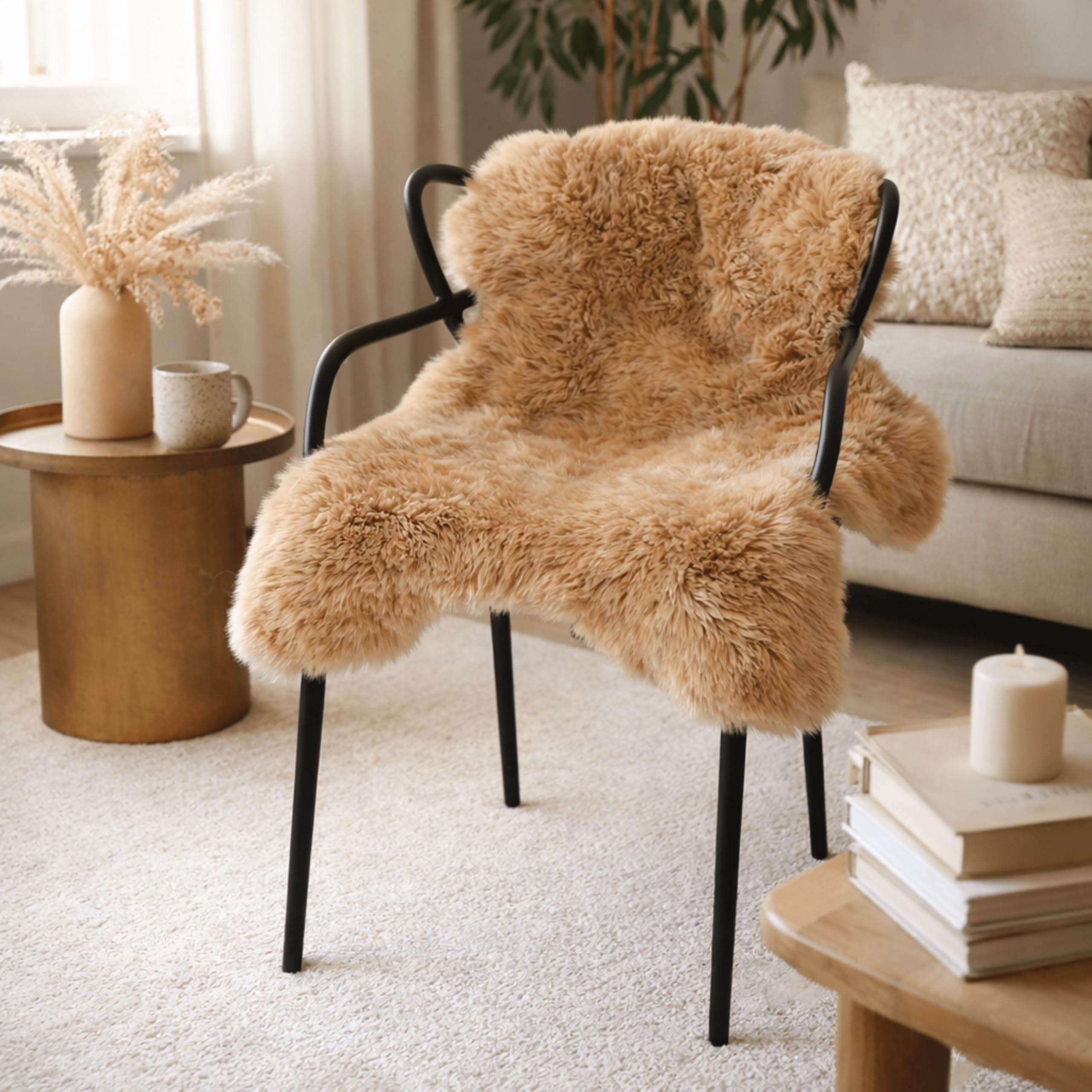 Australian Lammfell Echt Goldbraun 100 x 60 cm, Schaffell Echt, Naturfell | Fell für Stuhl, geruchlos, Lammfell Teppich für das Sofa, Fell, Schaffelle