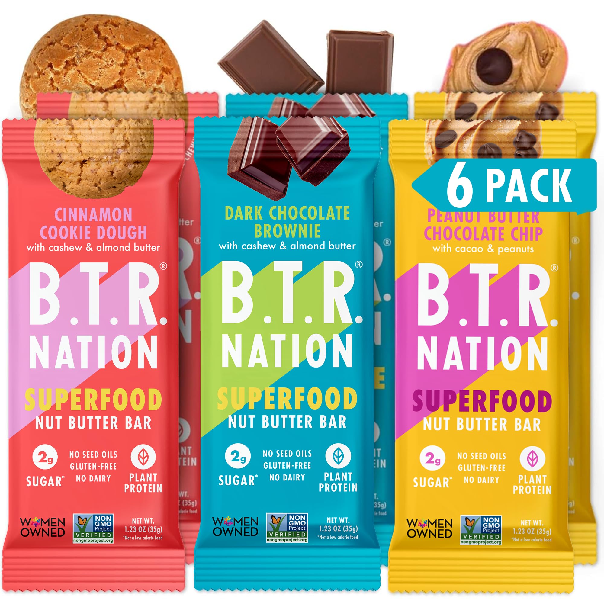 Nation Bar Superfood Keto Protein Bars, Plant Based Vegan Protein - | 6 pack (Sampler Pack) | Low Carb Food, Low Calorie, Gluten Free, No Sugar Alcohols, Boosted with Superfoods
