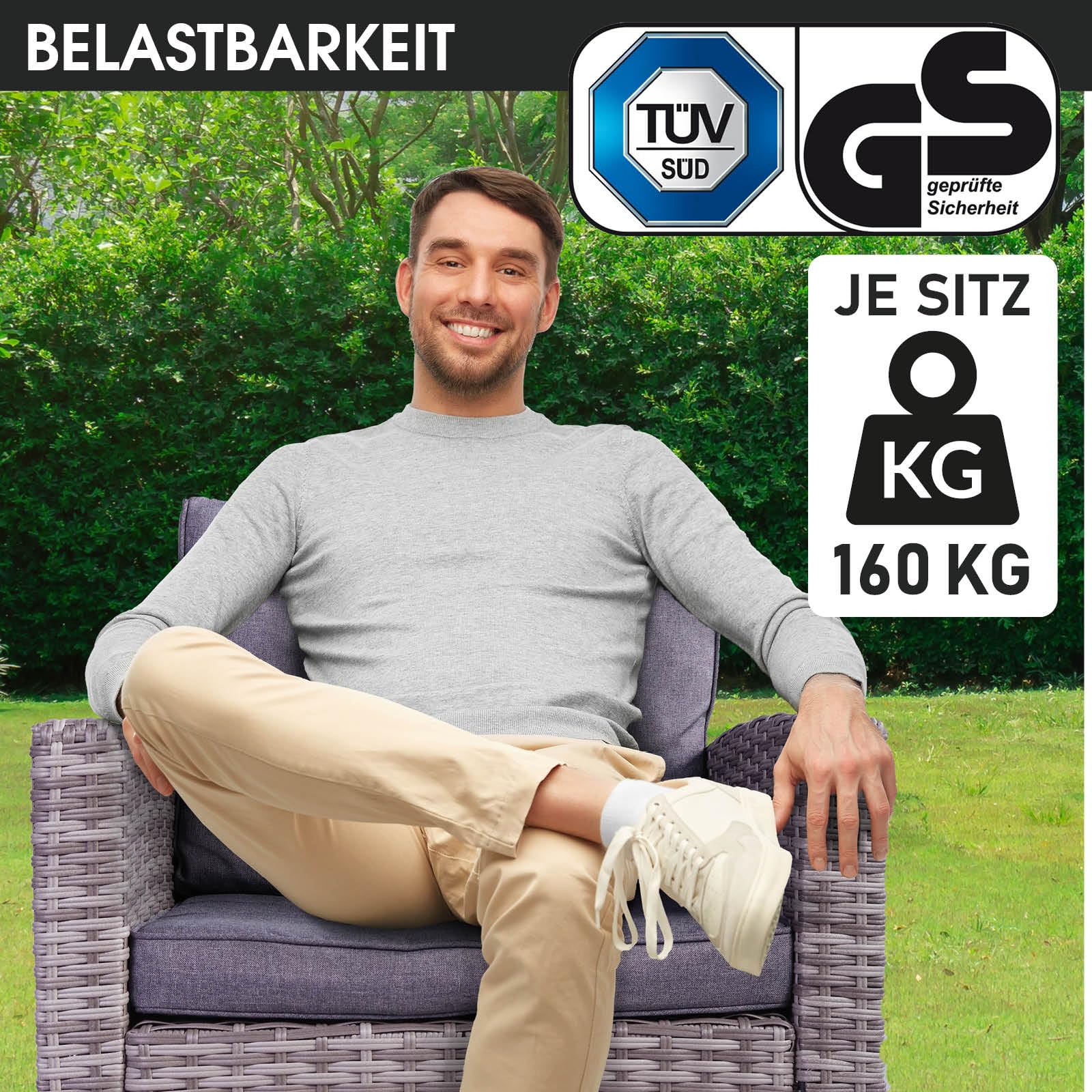 BRAST Gartenmöbel Set Delight | bis zu 7 Personen viele Farben | incl. extra Dicke Kissen | TÜV geprüft | Outdoor Loungemöbel Sitzgruppe Essgruppe Garnitur | Grau/Anthrazit