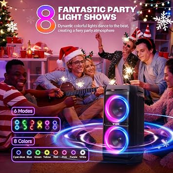 W-KING 100W Bluetooth Speakers V5.3, Portable IPX6 Waterproof Party Speaker/110dB Large Audio/DSP, Illuminated Karaoke Outdoor Boombox/Microphone and Guitar Port/ECHO/USB/Adapter