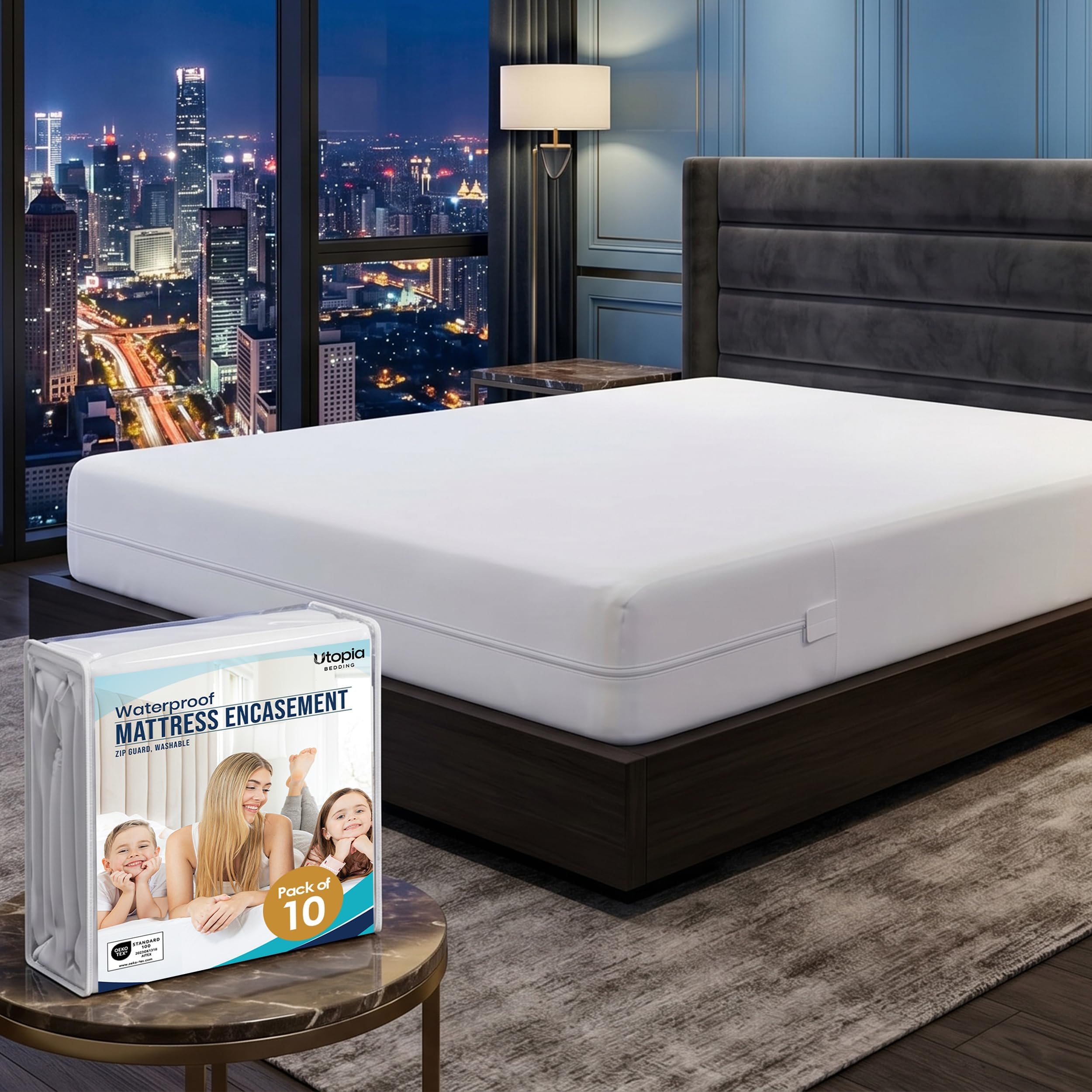 Queen Mattress Protector Zippered (Pack of 10), 100% Waterproof Bed Bug and Dust Mite Proof Mattress Encasement, Absorbent 6 Sided Mattress Cover