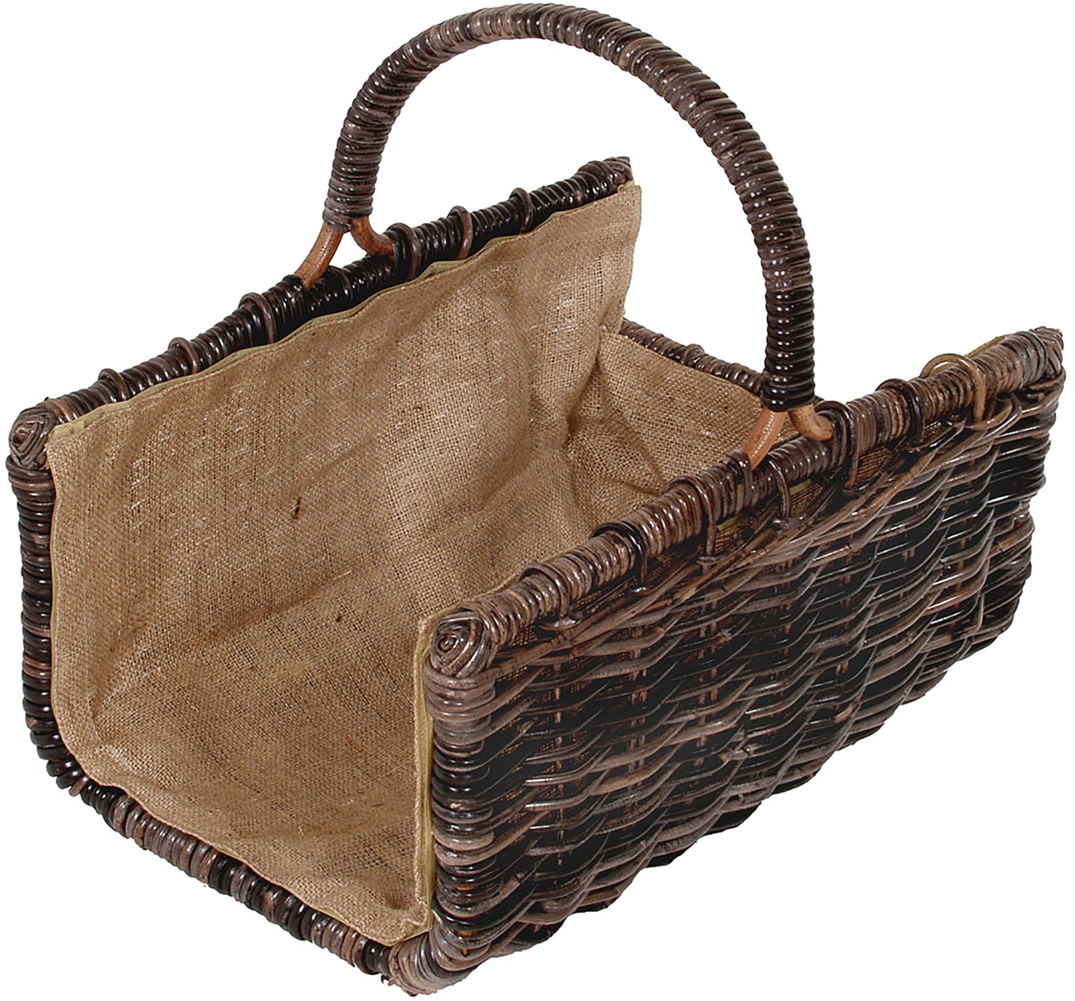 Kobolo Holztrage Holzkorb für Kaminholz eckig aus Rattan-Krabu mit Braun