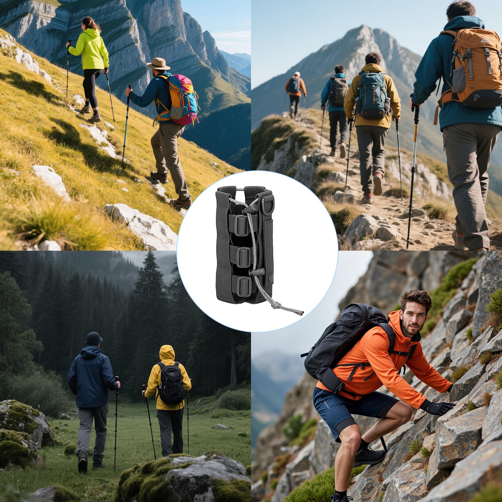 Soporte para botellas de agua ajustable de nailon para mochila, resistente al agua para camping