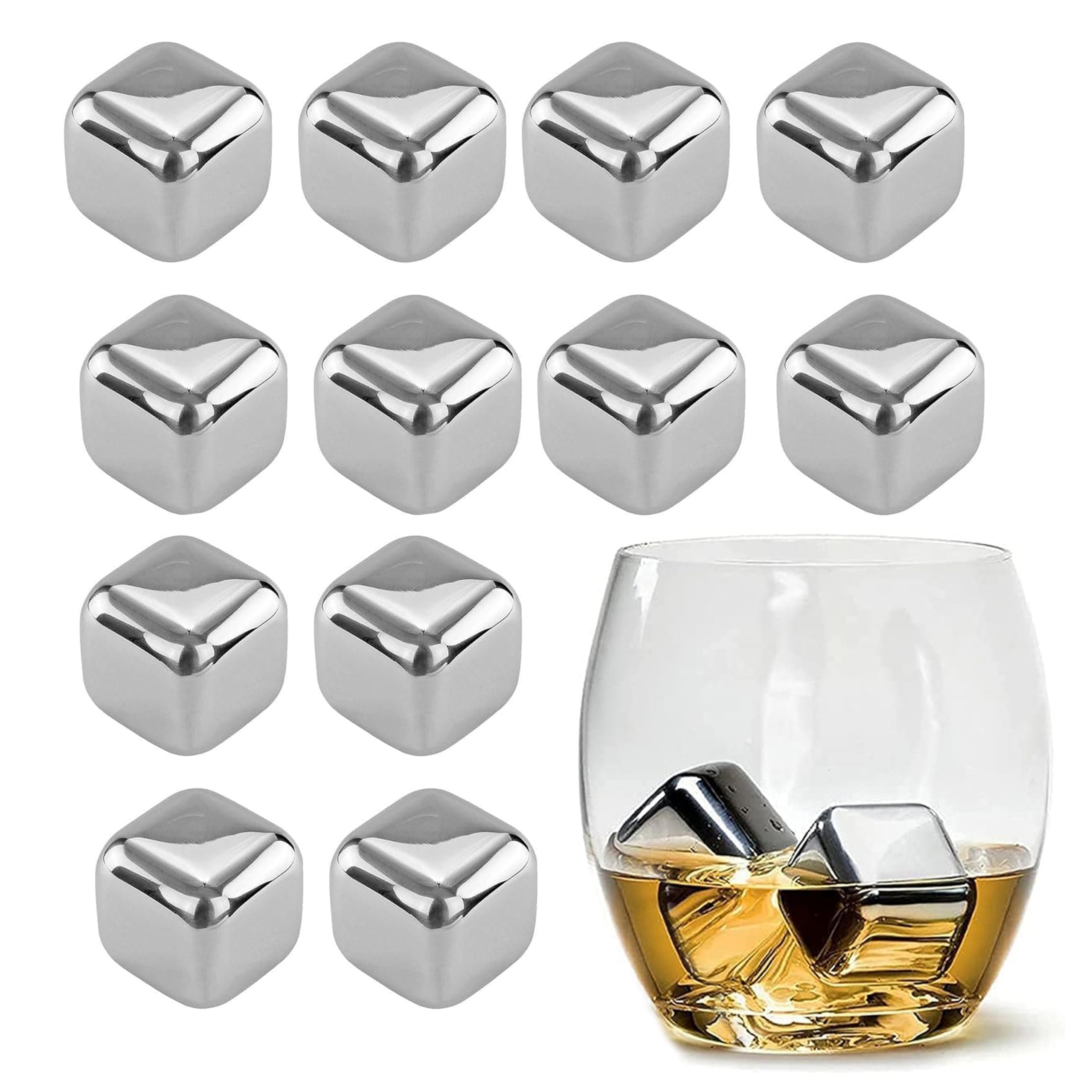 HAZEL Stainless Steel Ice Cubes | Multipurpose Reusable Ice Cube, Set of 12
