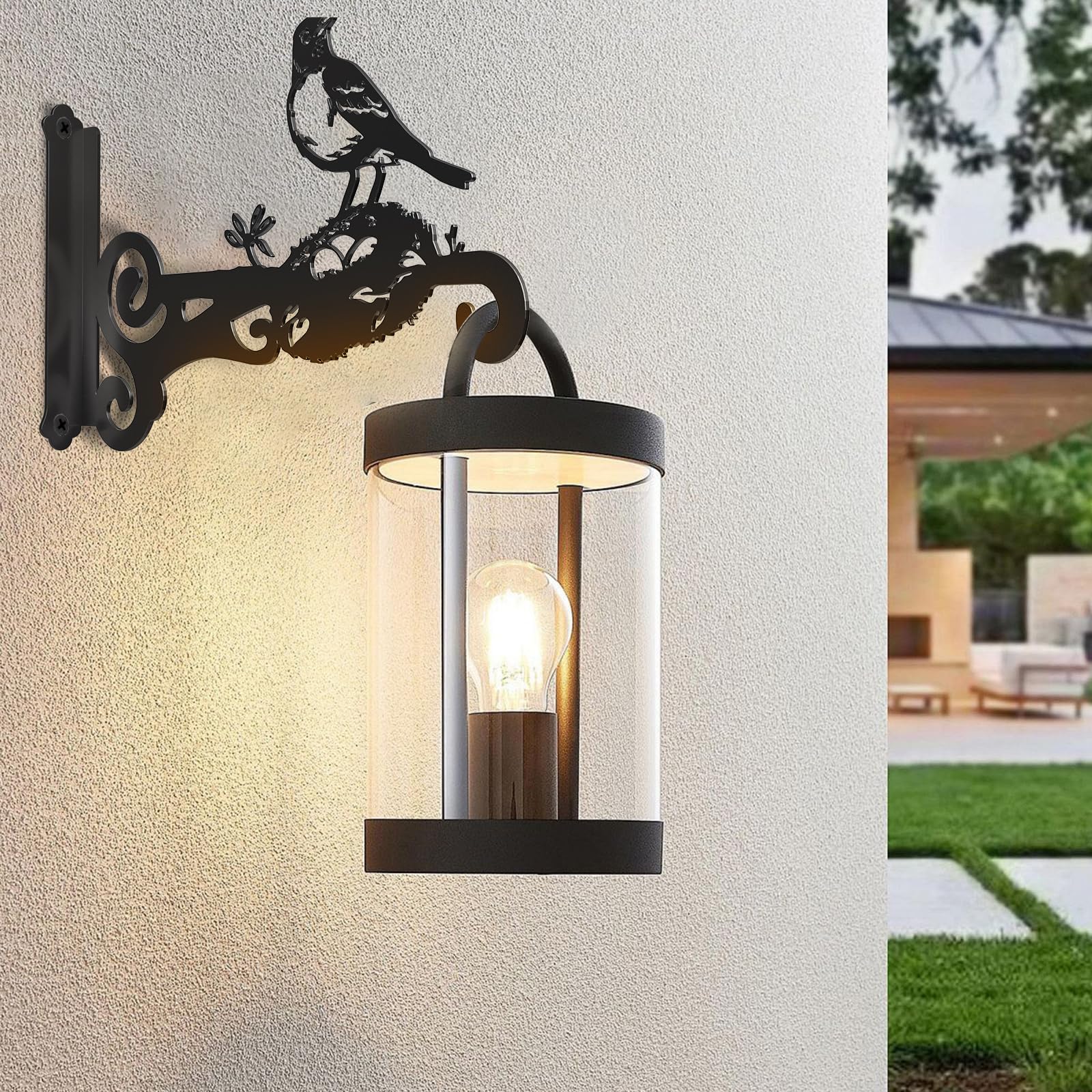 Paquete de 2 ganchos estéticos para plantas de pared para interiores y exteriores, soporte de metal para plantas colgantes de 10 pulgadas con hermoso patrón de pájaros, ganchos antioxidantes para