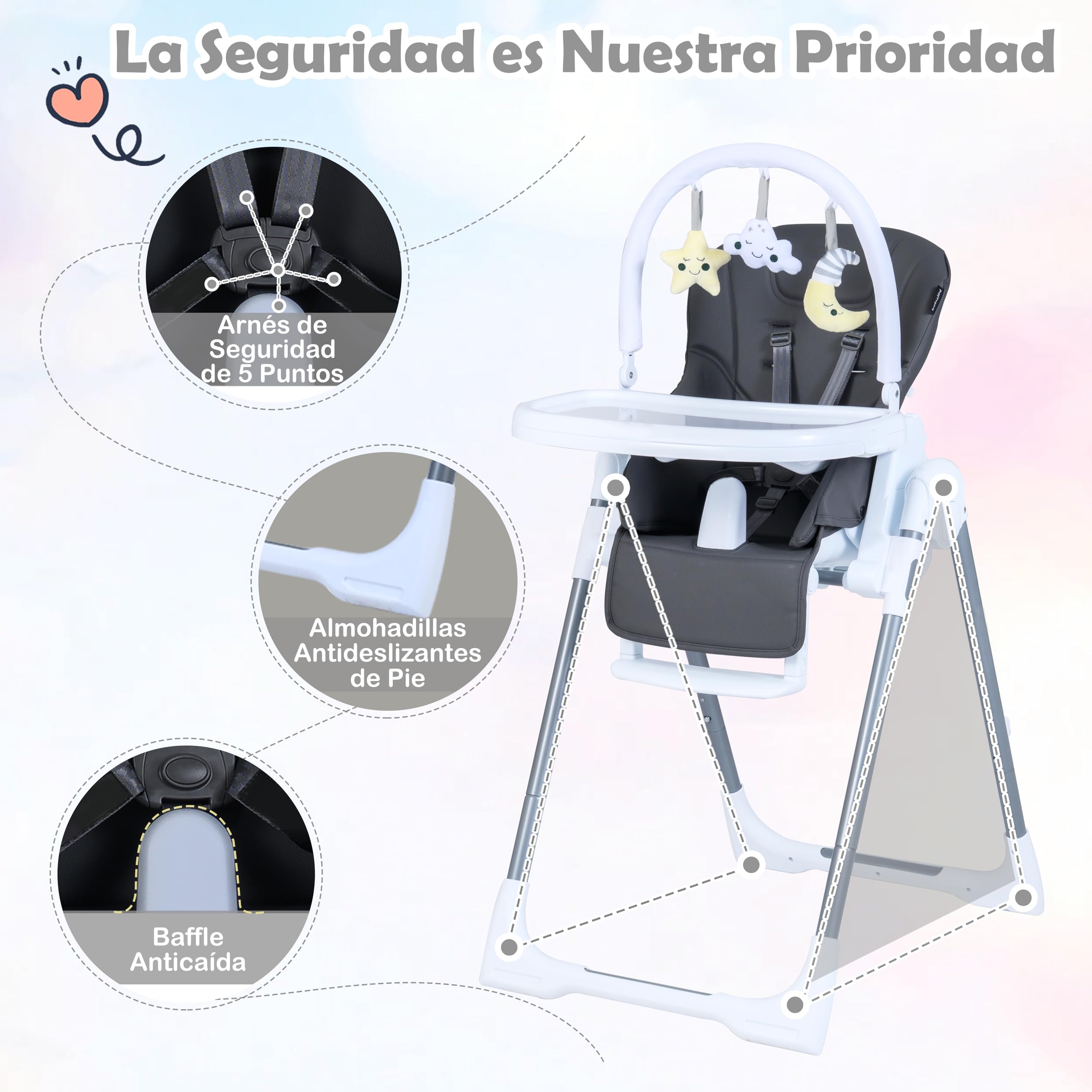 GOPLUS Silla Alta Plegable para Bebés, Trona Convertible para Niños Pequeños con Altura Ajustable, Respaldo, Reposapiés, Bandeja Extraíble y Cojín de Asiento, Silla Portátil con Ruedas (Gris Oscuro)