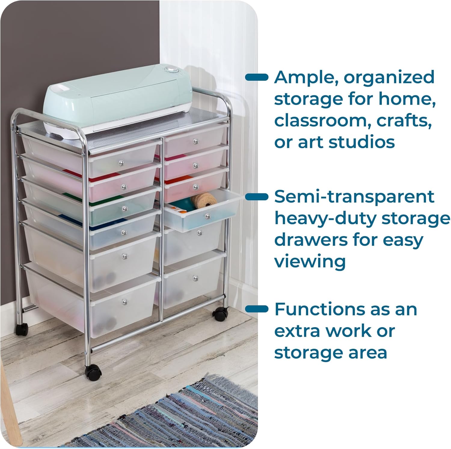 Honey-Can-Do Rolling Storage Cart and Organizer with 12 Plastic Drawers - Image 8