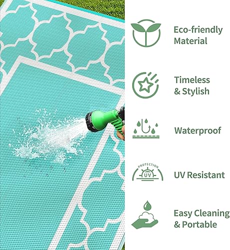 Miniatura 7 de GENIMO Alfombra de exterior de 5 x 8 pies, impermeable, para interiores y exteriores, alfombra de paja de plástico, reversible, para campamento,