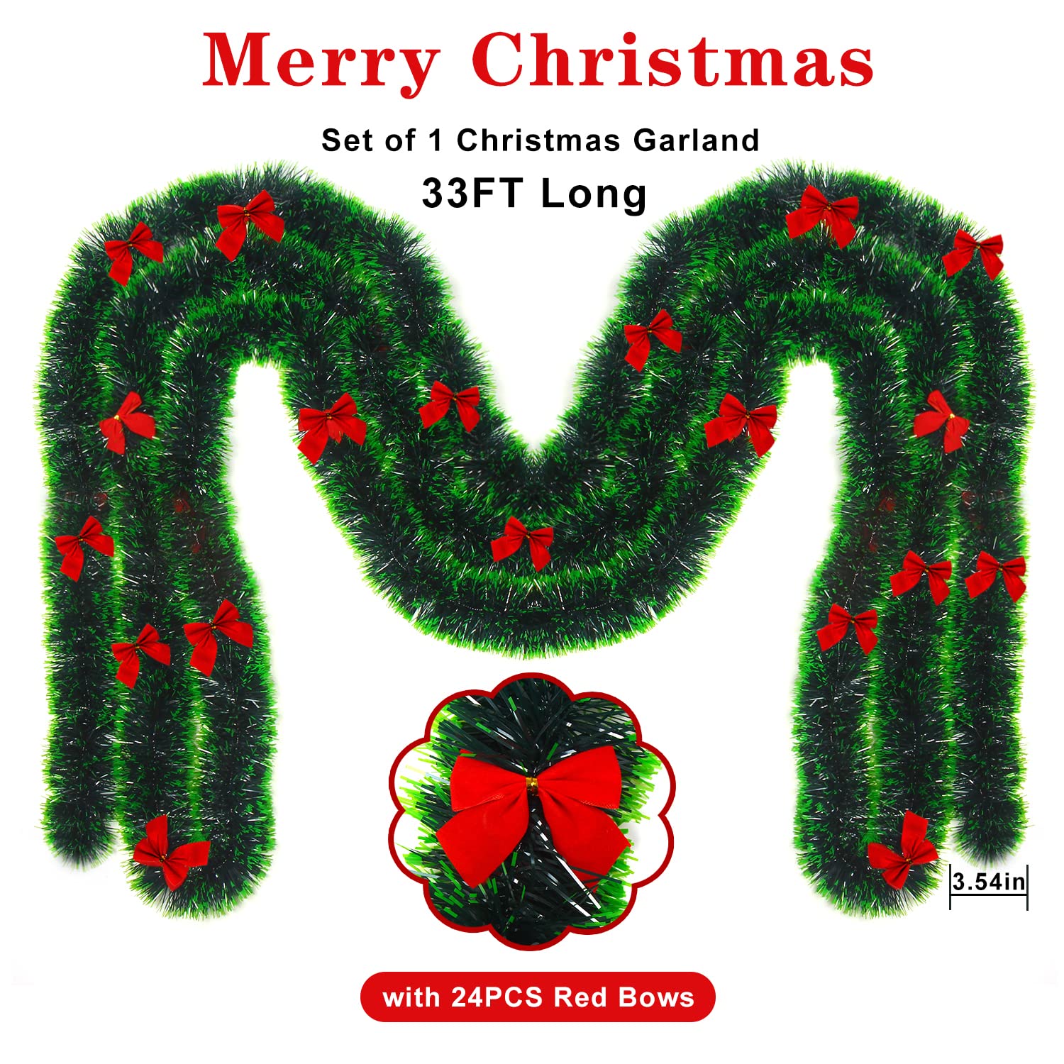 Ghirlanda Natalizia 72 Piedi Con Palline E Fiocchi - Decorazione Per Natale, Casa E Matrimoni