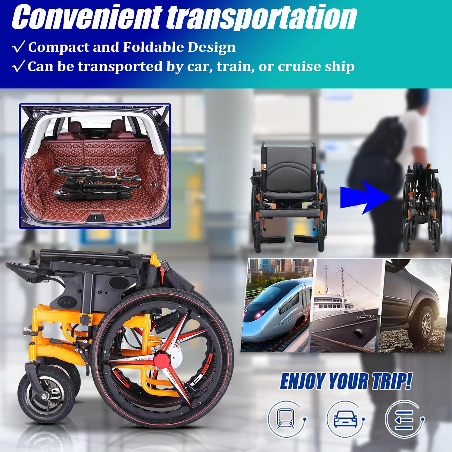 Silla de ruedas eléctrica plegable para adultos, silla de ruedas motorizada plegable con motores duales, scooters de movilidad motorizados para personas mayores, tamaño de viaje