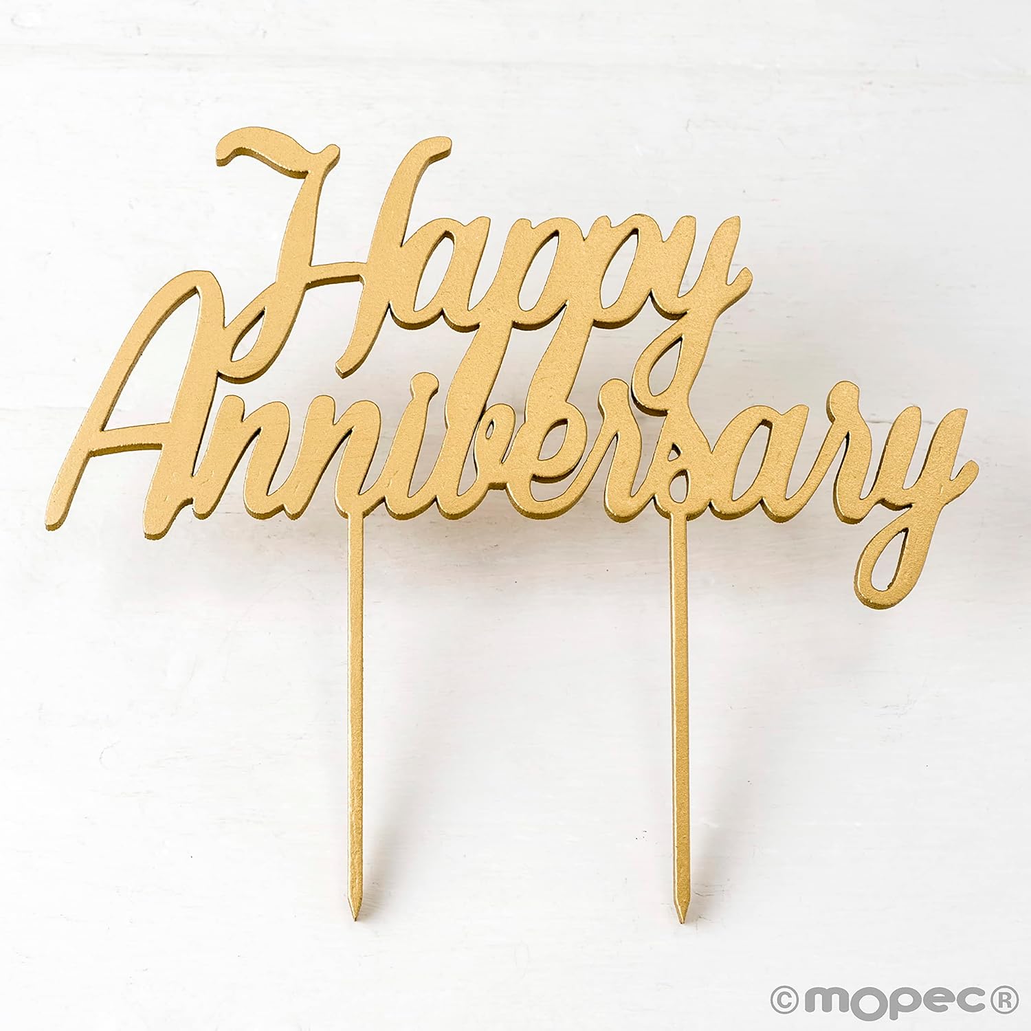Mopec Happy Anniversary Wooden Cake Topper, 13 x 21 cm, Multi-Colour, One Size