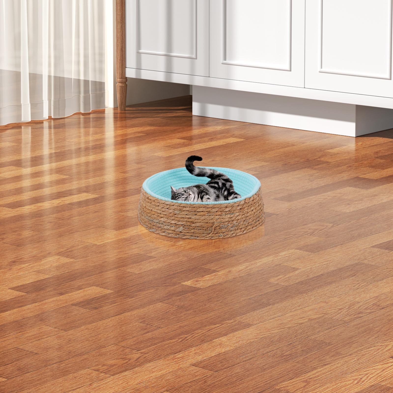 Gewebtes Katzenschlafnest aus Rattan und Gras Rundes Haustierbett für Kleine Hunde Atmungsaktiv und Robust für Gebrauch in Wohnräumen