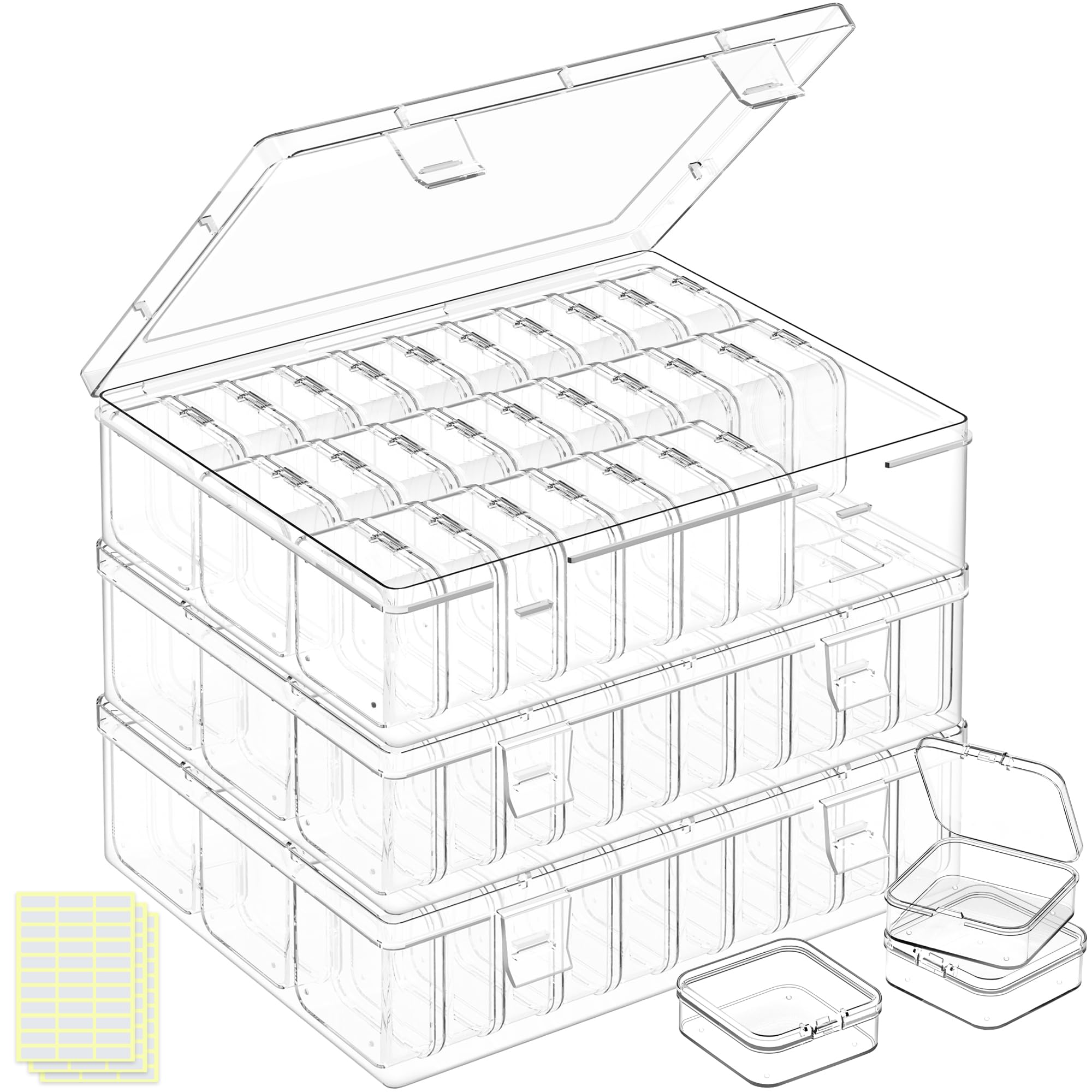 LINYAPRY Bead Organiser Box, 93Pcs Small Bead Storage Containers Plastic Cases with Hinged Lid, Rectangle Clear Diamond Painting Storage Containers for Jewelry, DIY Crafts, Bracelet, Seeds, Nail