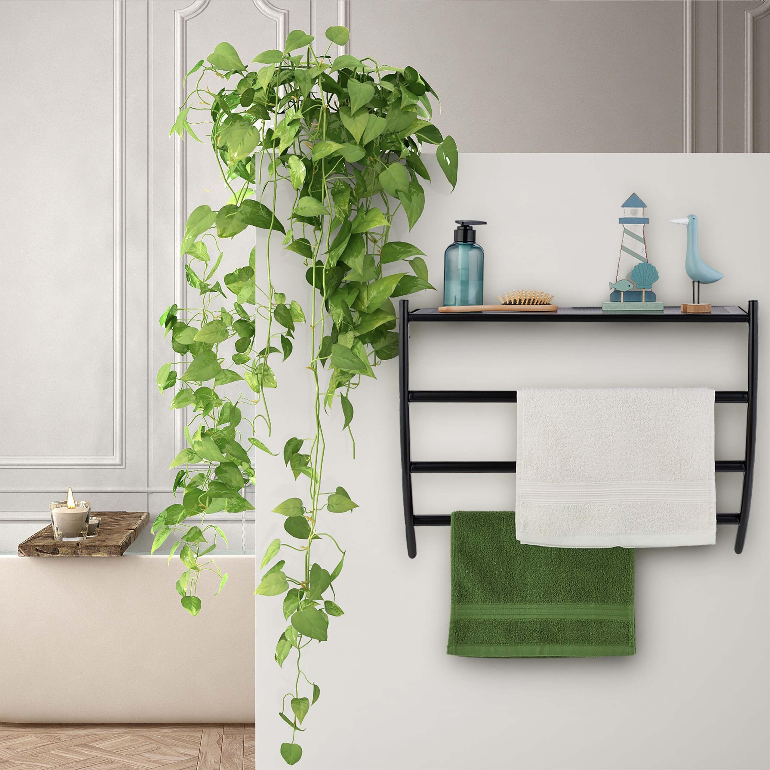 Relaxdays Portasciugamani da Parete, HLP 44 x 56,5 x 23 cm, Mensola da Bagno con 3 Aste per Asciugamani e Ripiano, Nero