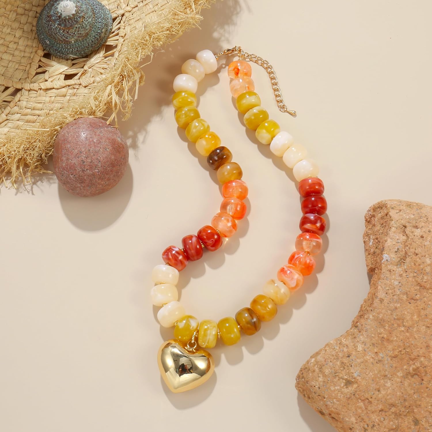 Chunky Heart Necklace for Women, Colorful Acrylic Beaded Statement Puff Heart Necklace, Cute Boho Y2K Choker Necklace for Gift Jewelry - Image 5