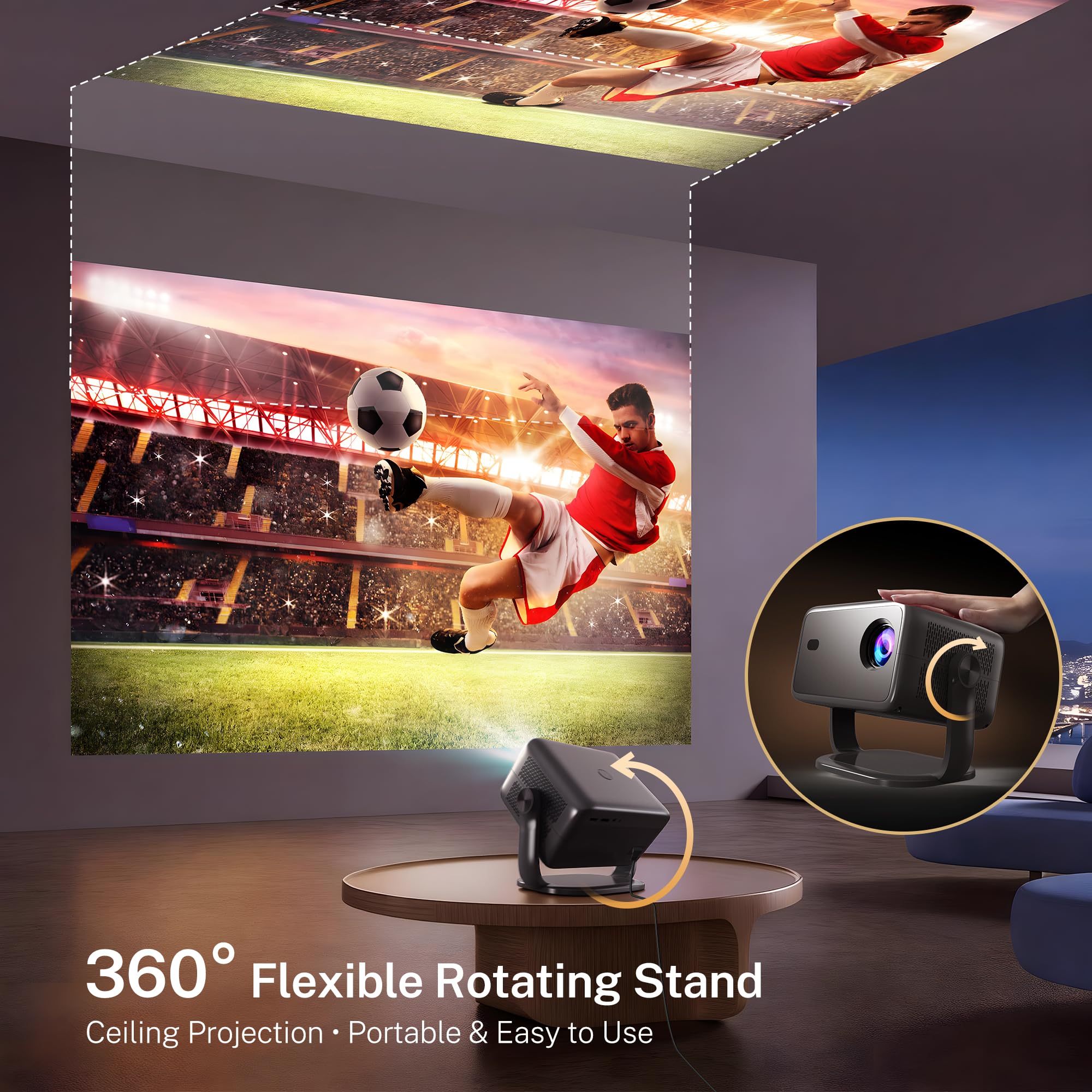 Proyector Inteligente 1080P Nativo 800 ANSI, Android 14, Soporta 4K/8K | Control Remoto Air Mouse, Enfoque y Corrección Automáticos por IA, WiFi 6 y BT 5.4, Audio Hi-Res, Compatible con Netflix