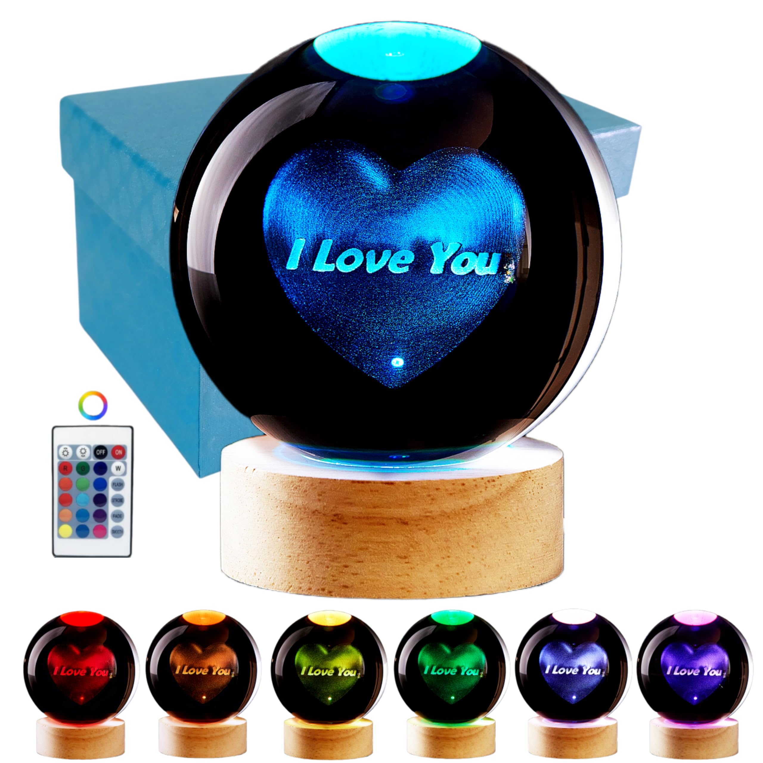 3D Crystal Ball Lamp,Lifelike LED Heart Night Light,16 Color Changing Light,Dimmable Remote Control, Romantic I Love You Lamp