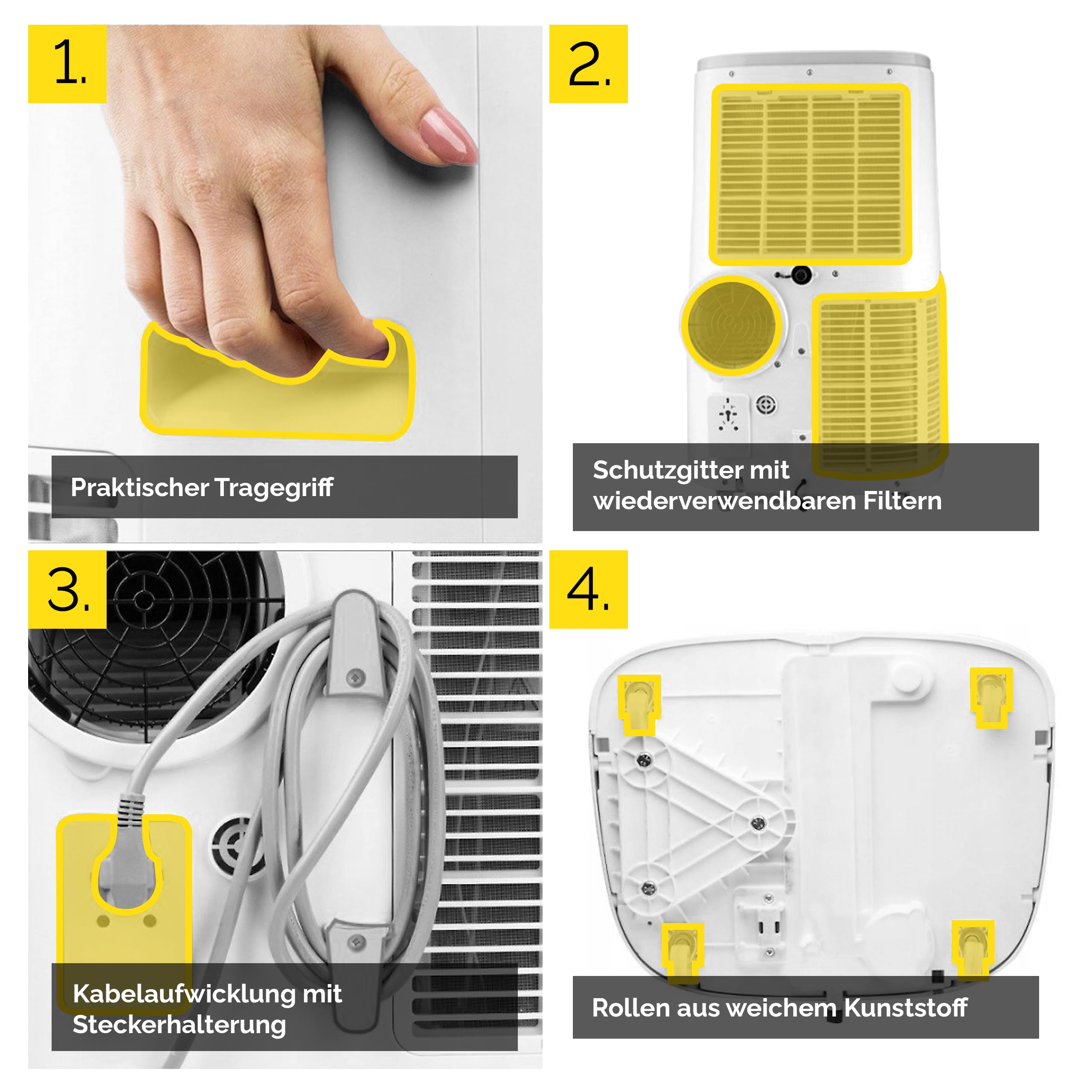 Yoer Mobile Klimaanlage, 16000 BTU, 4,7kW, 54 dB leise, 4-in-1 Kühlen Heizen Entfeuchten und Lüften, Raumgröße bis 75 m², WLAN, Fernbedienung, Arctico Pro PAC02W, weiß