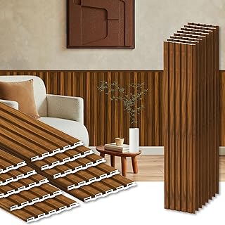 18Pack WPC Wainscoting Panels, 48.2 x 6.2 Inches 3D Accent Wall Panels for Interior Wall Decor, Fluted Wood Paneling for Living Room, TV Background, Office, Bedroom (Teak)