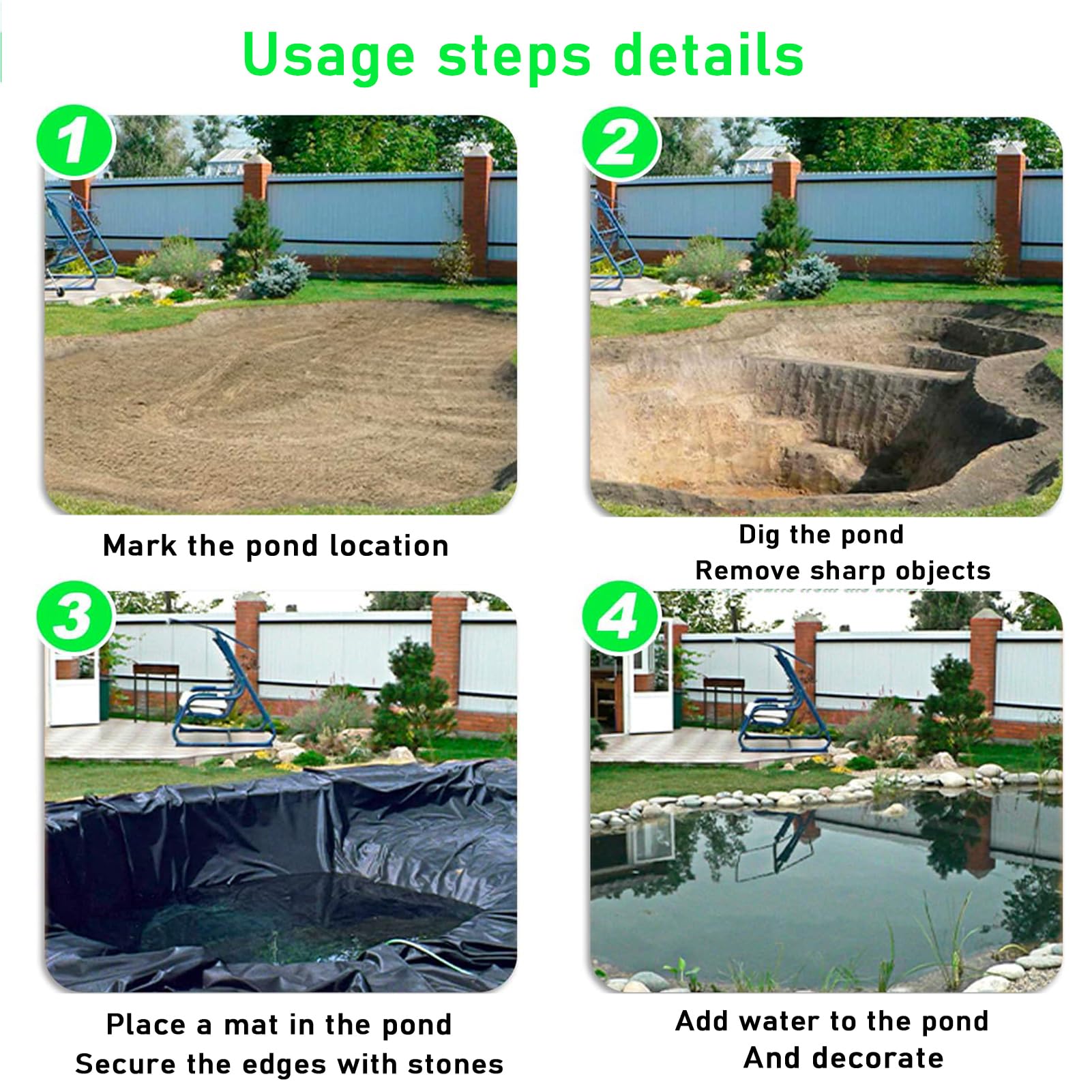 Fodera per laghetto per stagni da giardino preformato, impermeabile, materiale paesaggistico ecologico, copertura per stagno all'aperto per piante acquatiche e fauna selvatica