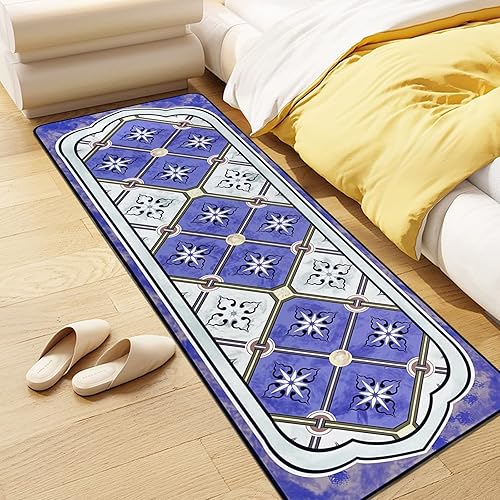 Miniatura 3 de USTIDE Alfombra larga de 20 x 63 pulgadas, diseño retro enrejado, antideslizante, decoración de lavandería, alfombras lavables para cocina, baño,