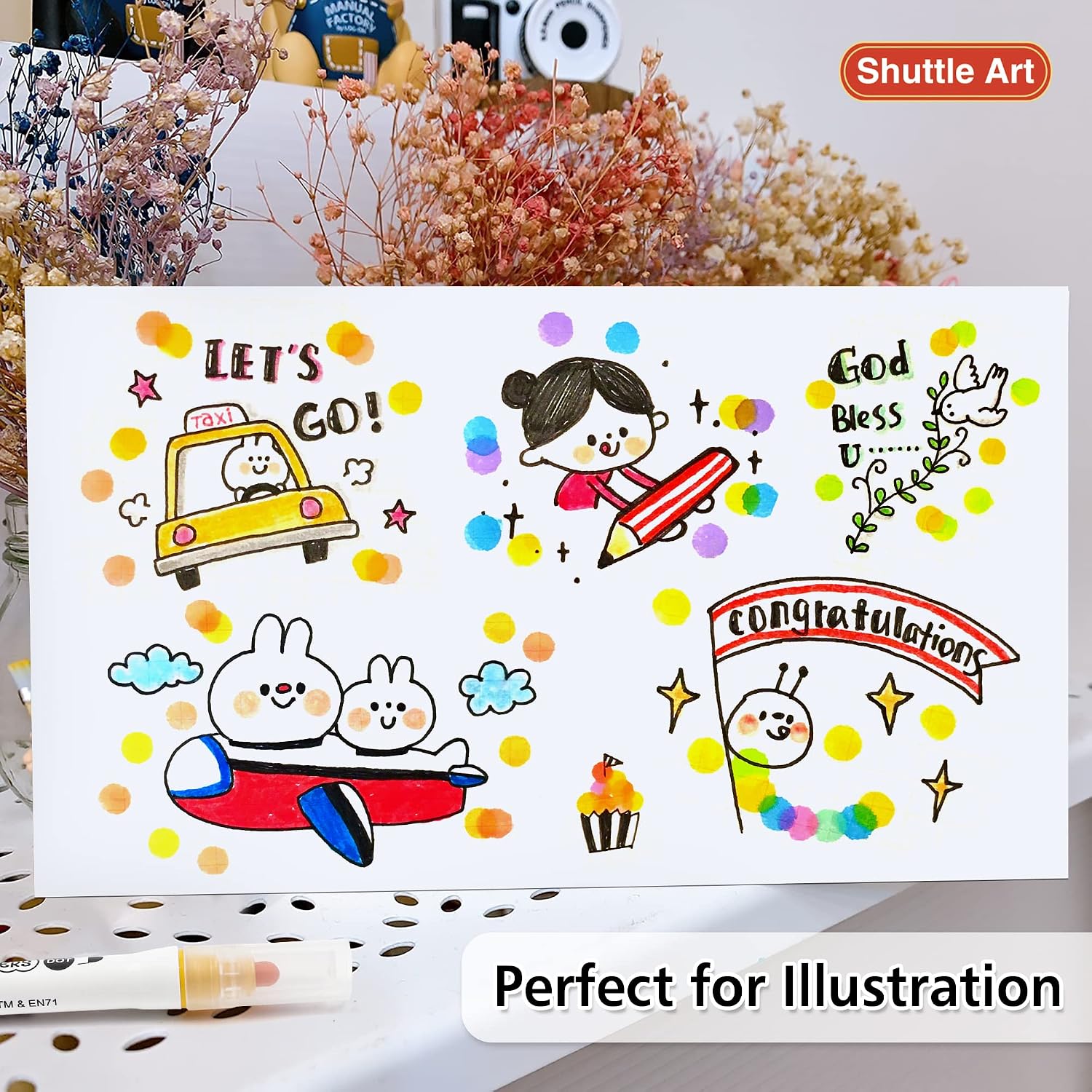 Shuttle Art 18 Colors Dual Tip Dot Marker Pens for Kids Adults, Metallic & Classic Colors, 0.5-1mm Fine Tip and Flexible Dot Tip for Journaling, DIY Crafts, Scrapbooks