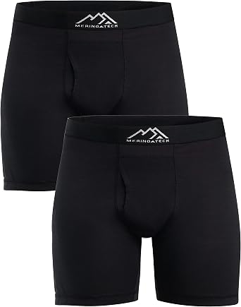 Merino.tech Merino Wool Underwear Mens - 100% Merino Wool Base Layer Boxer Briefs for Men X-Large, 2 Pack - 190 Black