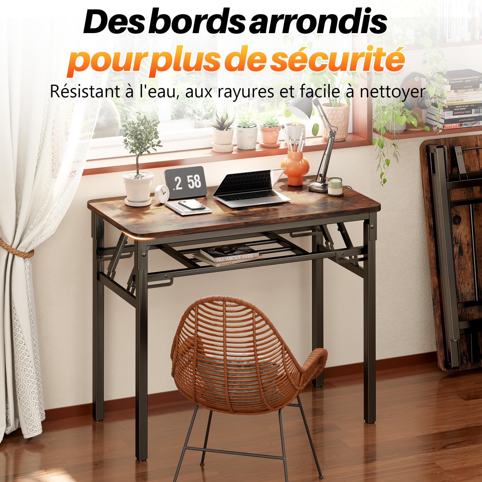 Bureau pliable avec espace de rangement 100 x 50 x 76 cm