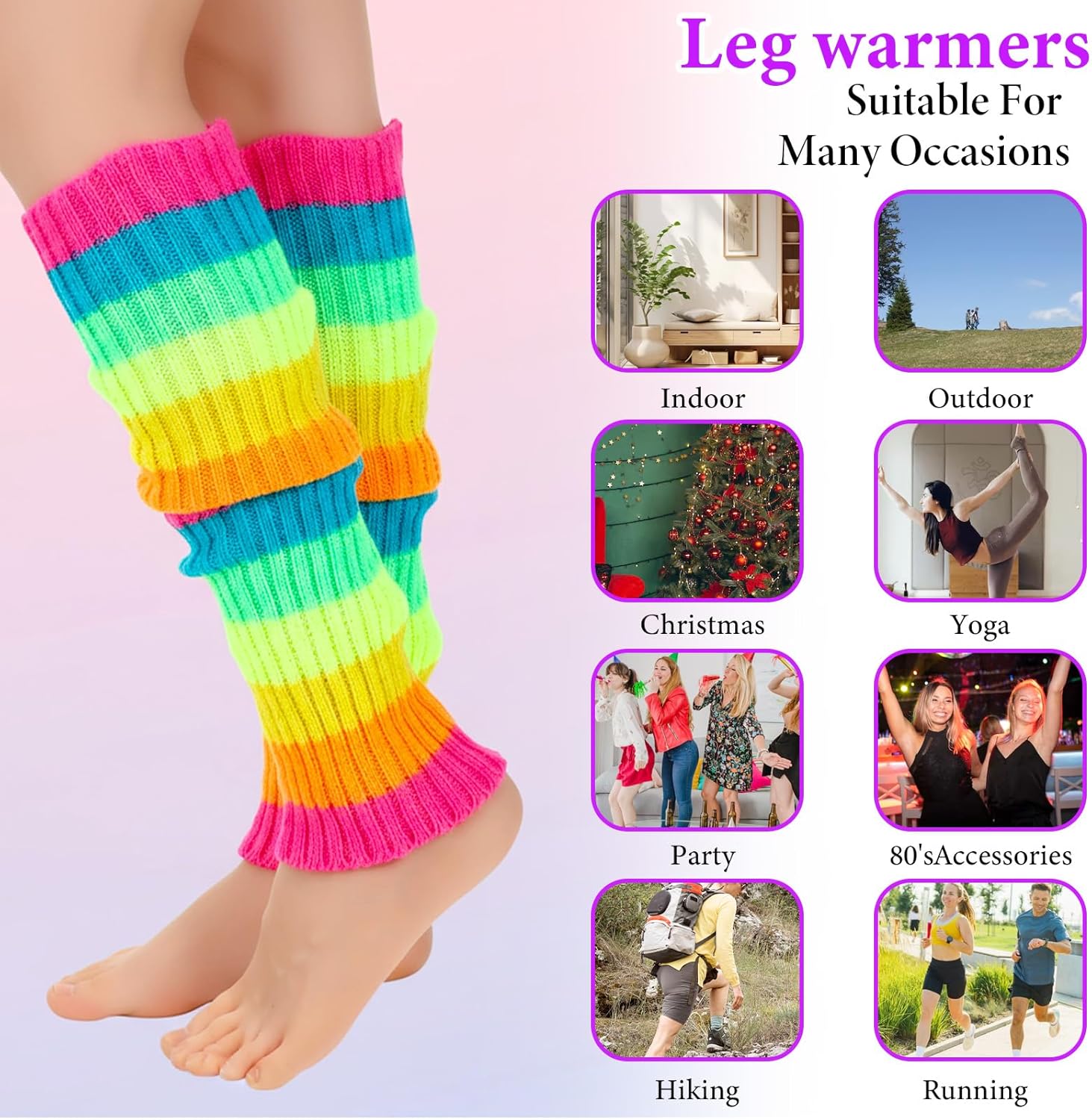 80s Leg Warmers for Women, Neon Colors Winter Long Leg Warmers Ribbed Knit Leg Warmer for 90s Dance Party Yoga Sports - Image 7