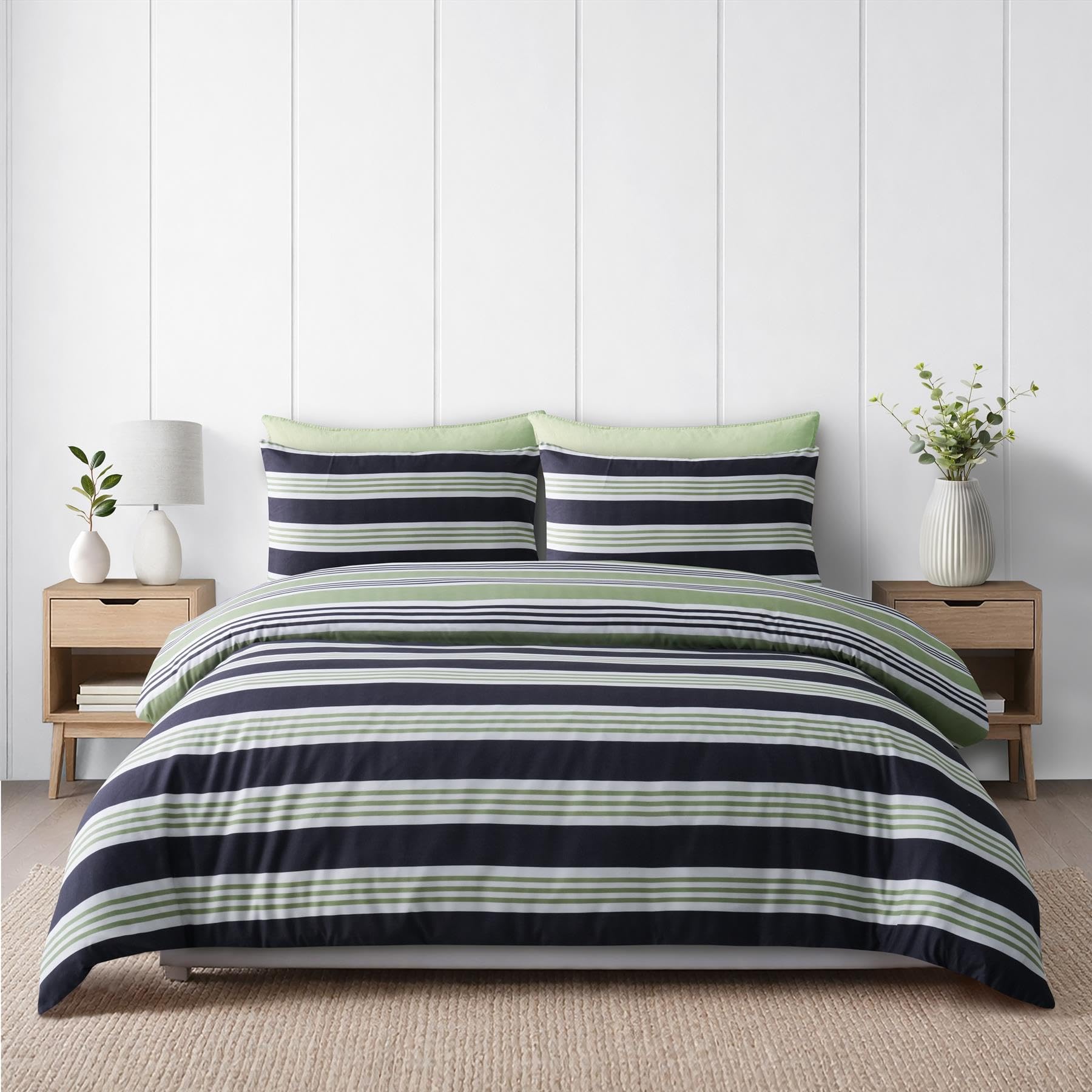 Adore Home Black & Green Stripes King Duvet Cover Set Reversible Microfibre Bedding Soft Warm Includes Pillowcases