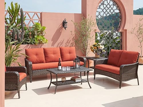 Vista 14 de HUMMUH Mesa auxiliar de mimbre para patio al aire libre, mesa auxiliar de ratán con tapa de cristal con almacenamiento, color gris Tapa de cristal