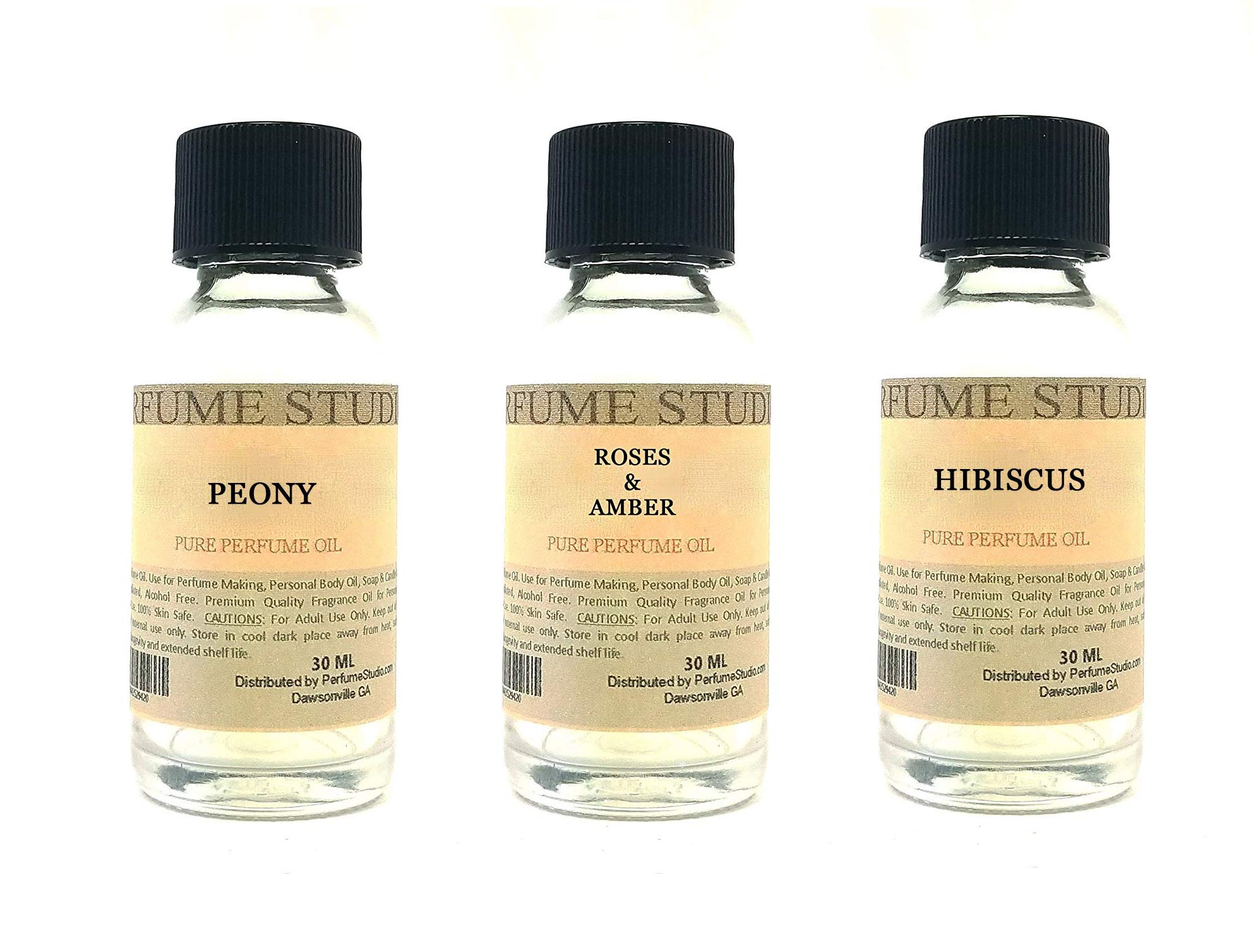 Fragrance Oil Set 3-Pk 1oz Each for Making Soaps, Candles, Bath Bombs, Lotions, Room Sprays, Colognes (Fresh Floral, Peony, Roses & Amber, Hibiscus)