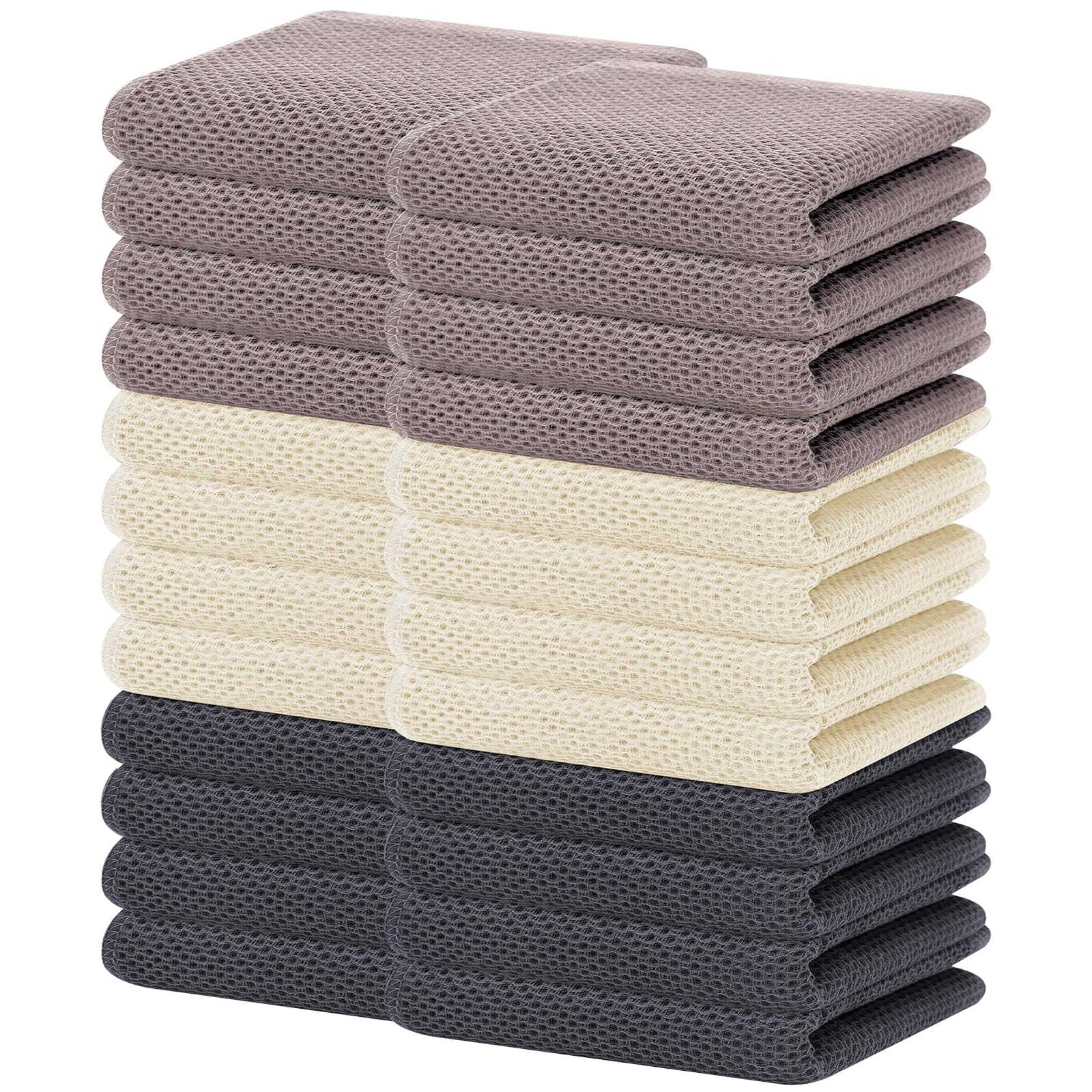 Homaxy 100% Cotton Waffle Weave Kitchen Dish Towels 24-Pack, Mixed Color