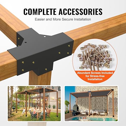 Miniatura 23 de VEVOR Kit de soporte para pérgola de 6 x 6 pulgadas (tamaño interior 5.6 x 5.6), 4 piezas de soporte de esquina resistente de 3 vías, kit de base