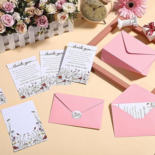 Miniatura 9 de Chuangdi 50 juegos de tarjetas de agradecimiento para baby shower con sobres y calcomanías, 50 tarjetas de agradecimiento para baby shower, tarjetas