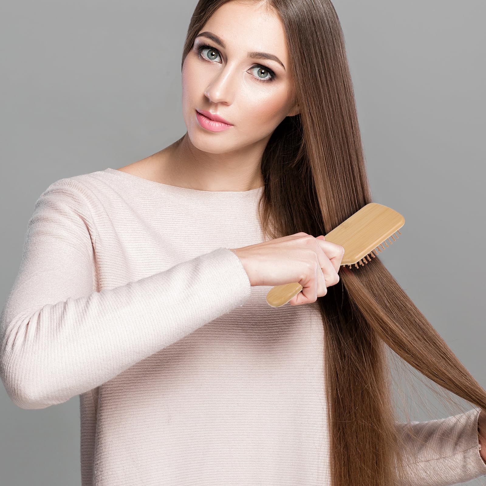 10 spazzole per capelli in bambù, setole rotonde in bambù, mini spazzole districanti in legno, massaggio leggero e antistatico, per donne e uomini, stimola il cuoio capelluto per la crescita dei