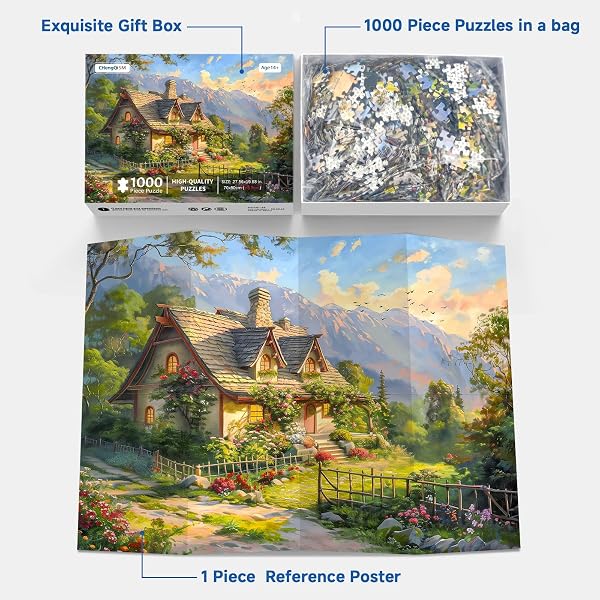 Puzzle 1000 Teile-Spring Cottage Puzzles für Erwachsene Landschaft Puzzel Natürliche Szene Puzzles für Erwachsene Teens Interaktives Spielzeug Gehirn Teaser - 4