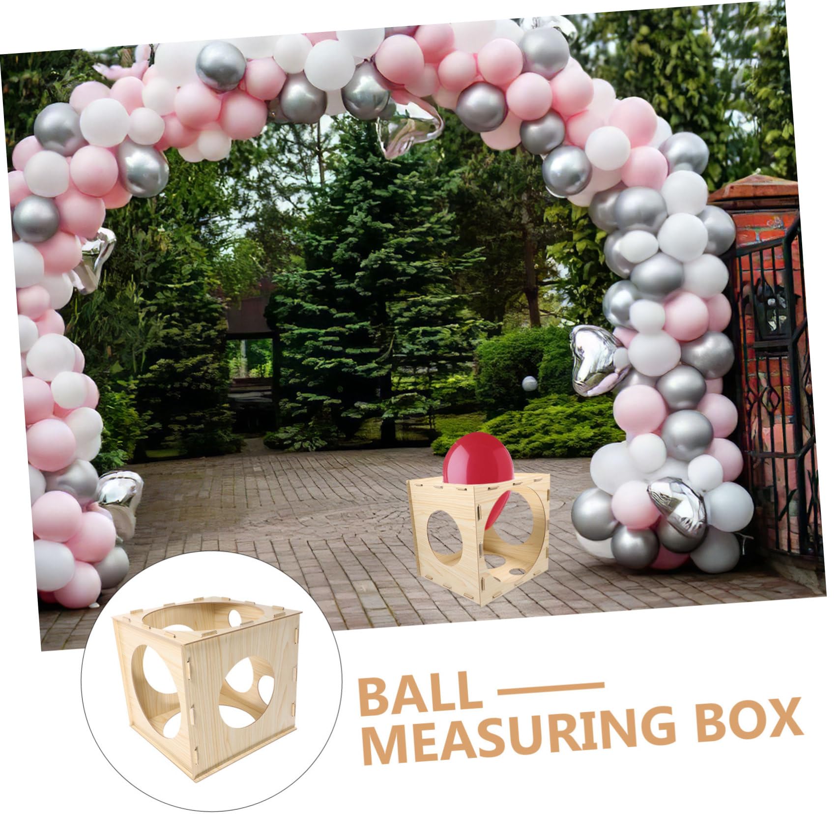 BESTonZON Holz Ballongrößen Messwürfel mit 9 Löchern Einfach Zusammenbaubar Messwerkzeug für Luftballons bei Geburtstagsfeiern und Hochzeiten Beige