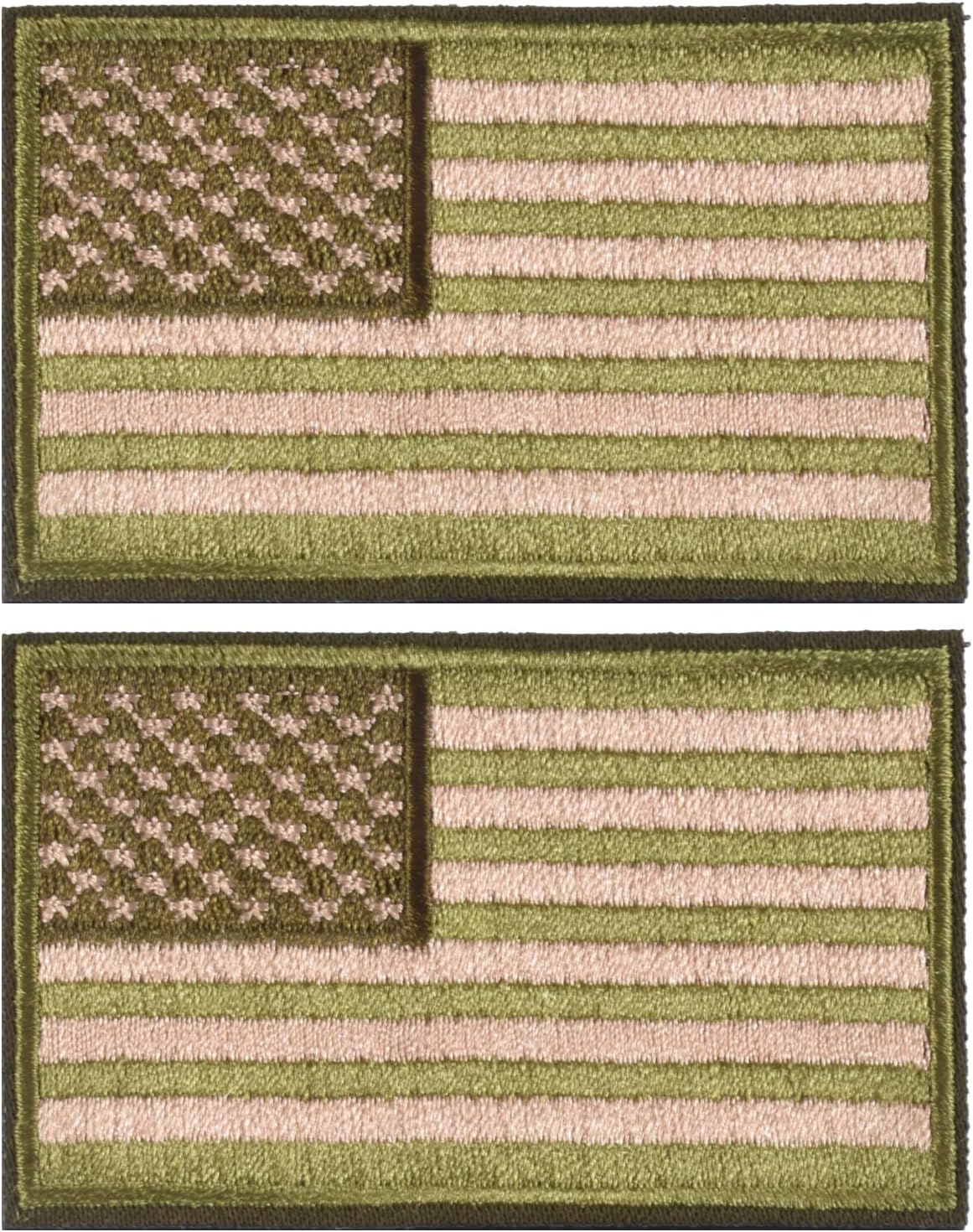 2PCS American Flag Patches, Hook & Loop Tactical Morale Patch Full Embroidery Military Patch for Caps Bags Vests Military Uniforms, Green