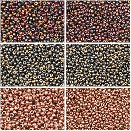 Rocailles Preciosa, cuentas redondas de cristal checas de semilla de dos tamaños 90, 110. Tres colores. Total 120 gr (4.2 oz). Set 3CSB017 (9SB104