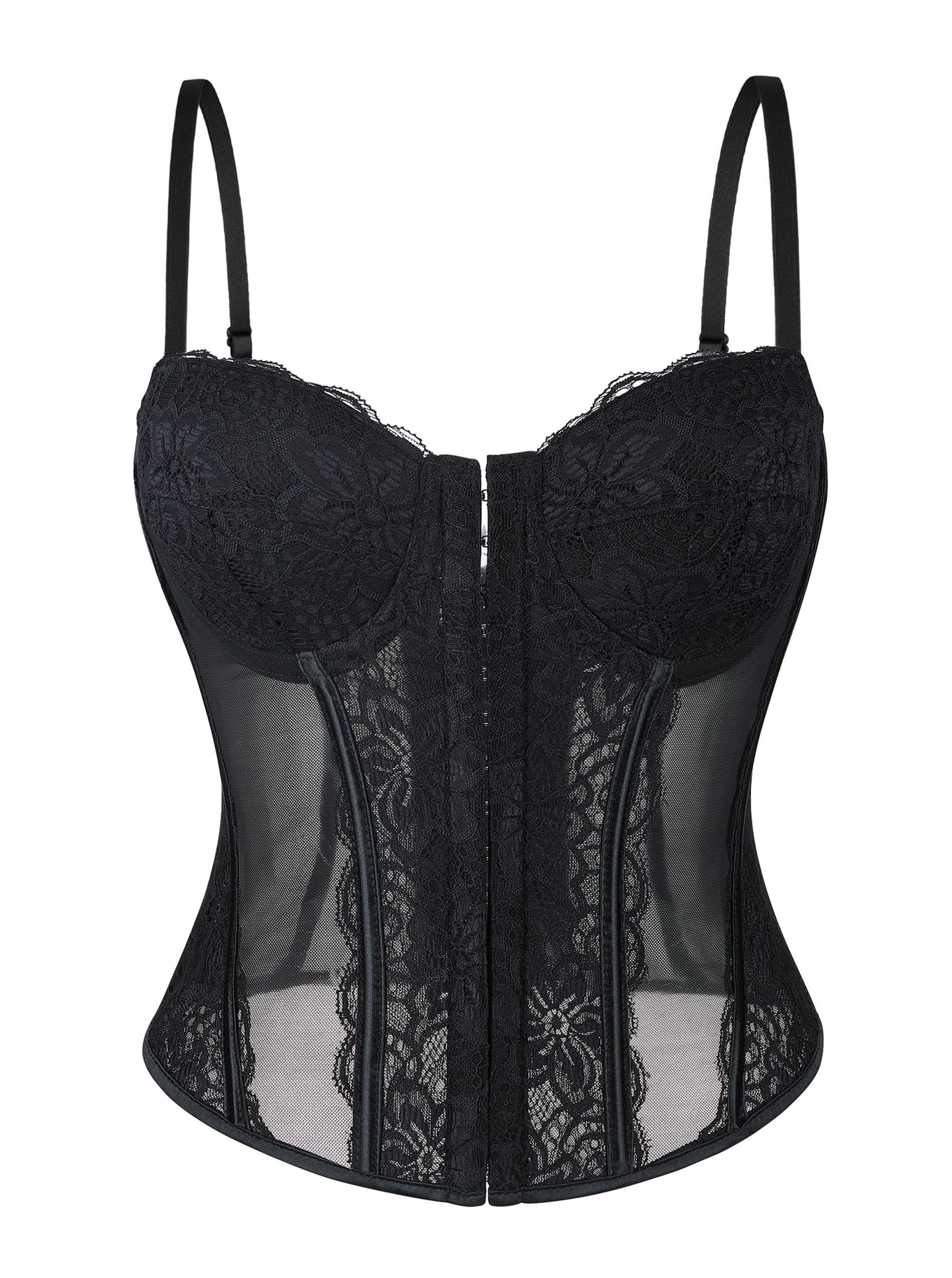 Wikoan Corset Mujer Top Sexy Encaje Corset Faja para Mujer Corsé con Tirantes y Cremallera S-XL