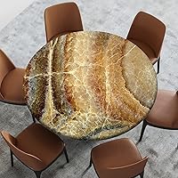 Vista 2 de Mantel con patrón de mármol, borde elástico, adecuado para catering y cocina, se puede limpiar para mesa redonda de comedor, para mesas redondas