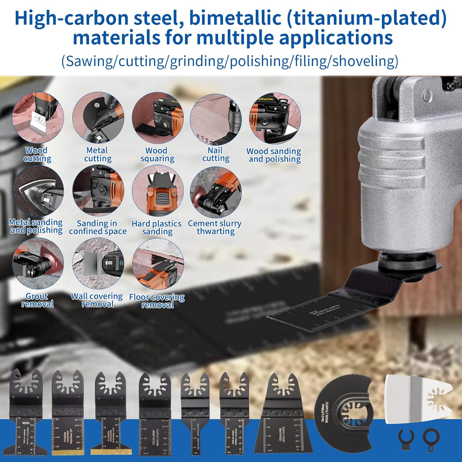 35 PCS Oscillating Saw Blades, Universal Titanium Multitool Blades fit Wood Plastics Metal, Quick Release Multi Tool Blades Kits for Dewalt Porter Cable Fein Makita and Black & Decker.