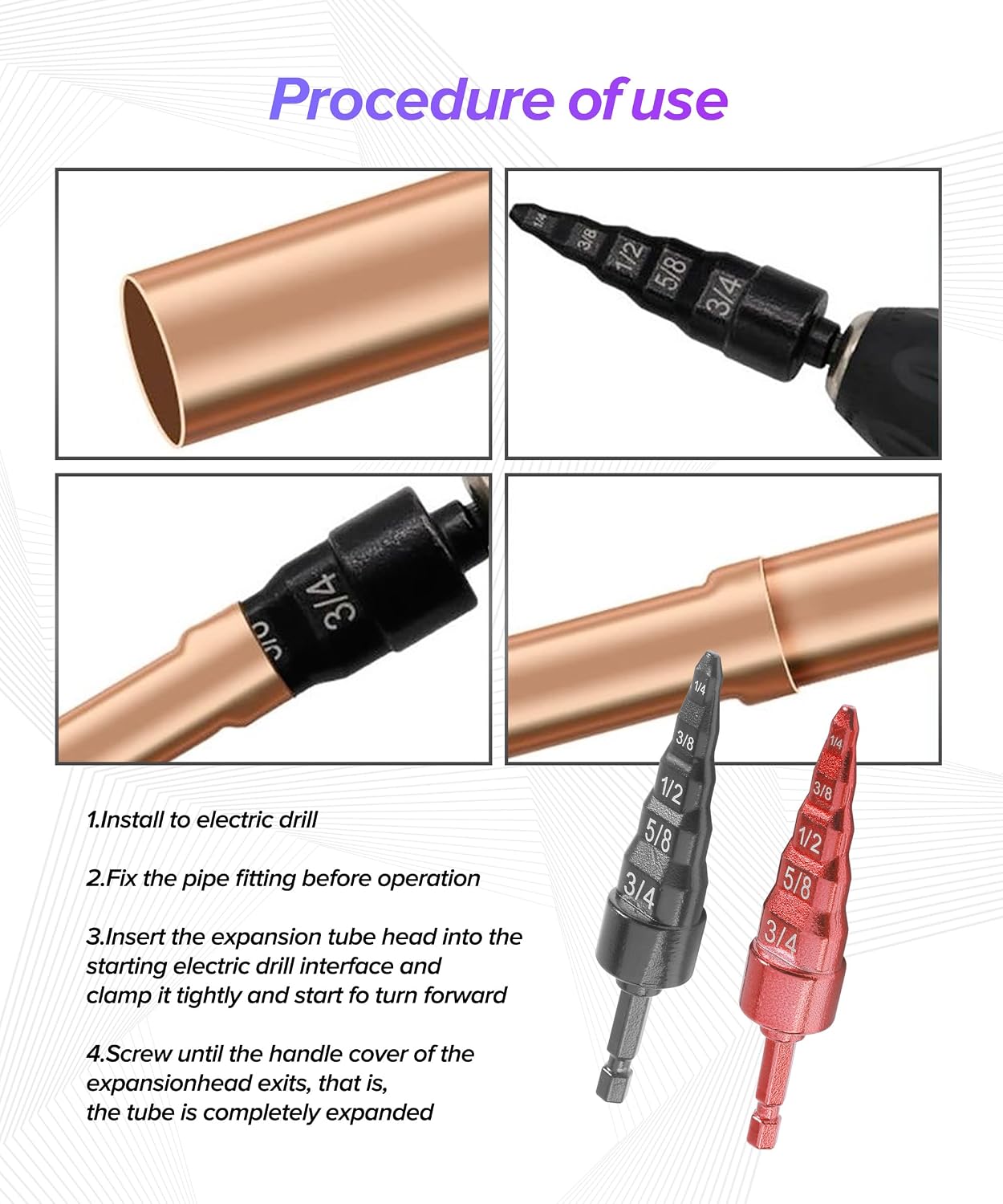 2PCS Flaring Tool HVAC,Car Accessories Swaging Tool,Automotive Air Conditioning Line Repair Tools,5 in 1 Air Conditioner Copper Pipe Expander Flaring Swaging Drill Set,Fits Most Copper Pipes