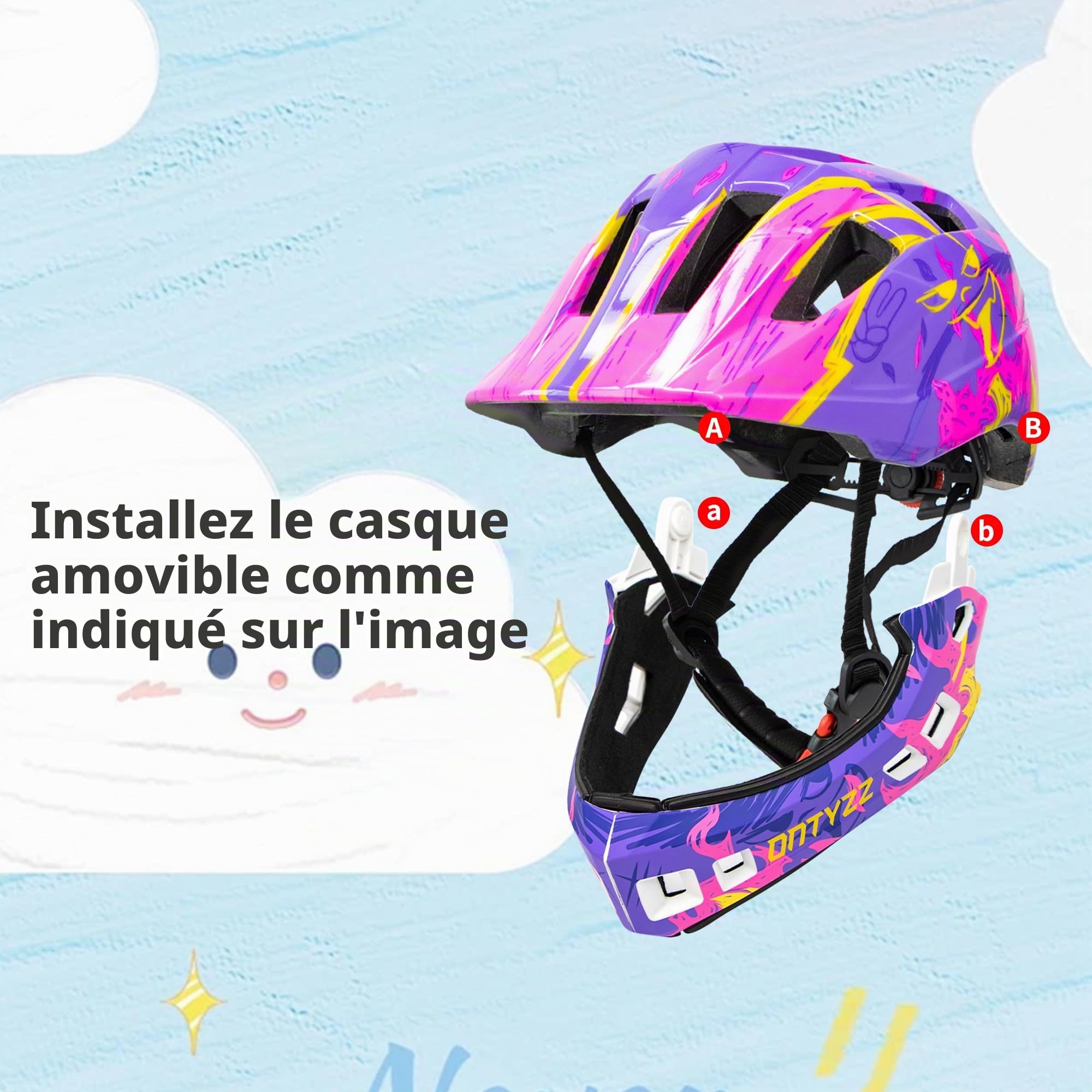 Casques de Vélo Enfants Casque Intégral Vélo VTT Garçon Fille Casque Enfant Velo Con Détachable Menton Protection pour Skateboarding Roller Skating