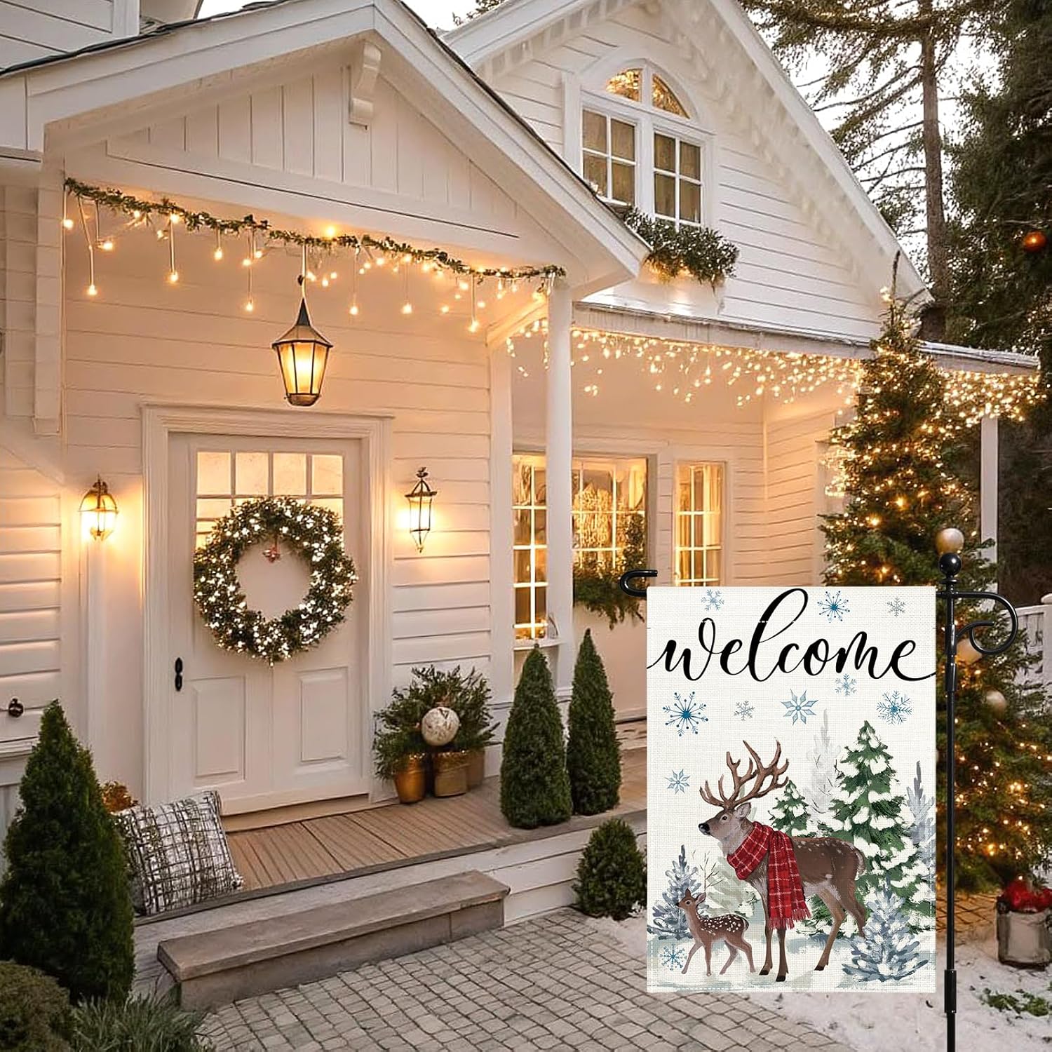 Artscope Welcome Reindeer Christmas Tree Garden Flag 12x18 Inch Double Sided, Seasonal Outdoor Winter Xmas Flag for Yard Farmhouse Holiday Decoration-Beige - Image 6