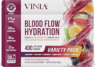 VINIA Resveratrol Electrolyte Hydration Powder Mix, Sampler Pack | Boost Blood Flow & Circulation | Sea Salt, Coconut Water Potassium, Magnesium, Informed Sport Certified, 30 Sticks