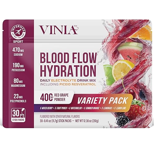 VINIA Resveratrol Electrolyte Hydration Powder Mix, Sampler Pack | Boost